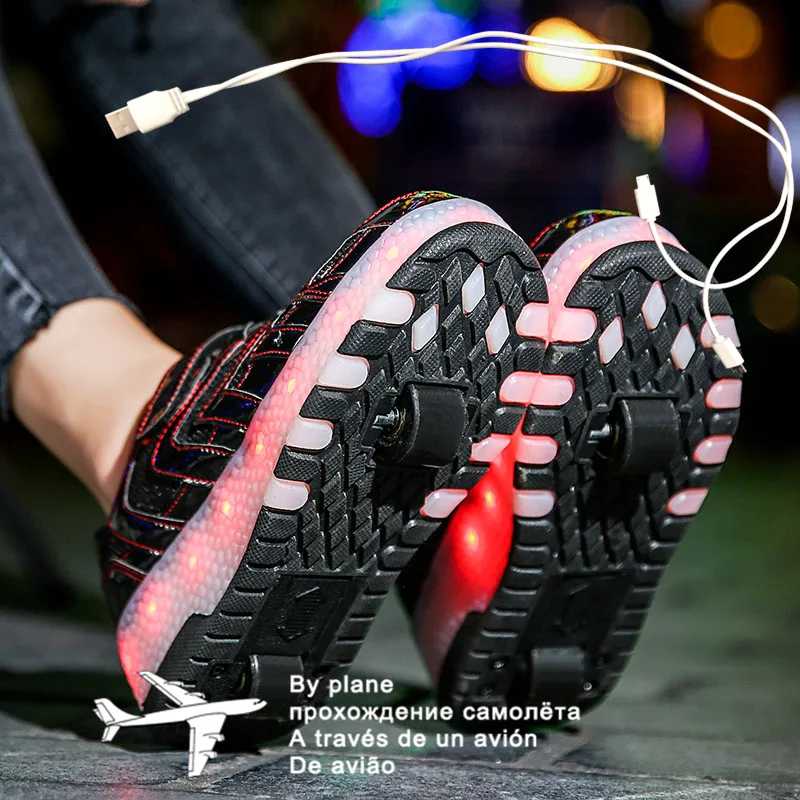 

Roller Sneakers for Kids Boys Size 28-40 LED Light Up Shoes with Double Wheels USB Charging Skate Shoes for Children Boys Girls