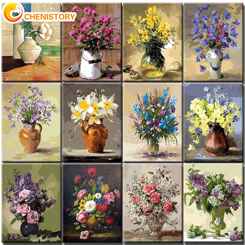 

CHENISTORY Frame Painting By Numbers Vase Scenery Flower Handpainted Kits Canvas Drawing Acrylic Paints Wall Artwork Home Decor