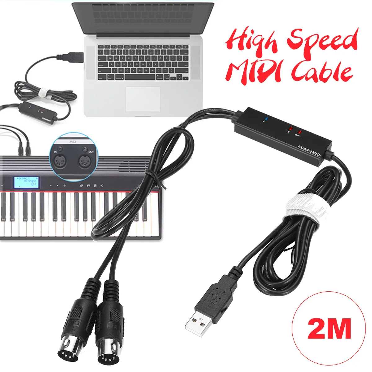 2 м midi-usb Кабель-адаптер высокоскоростной встроенный MIDI интерфейс конвертер для ПК и музыкальной клавиатуры шнур с индикаторным светом
