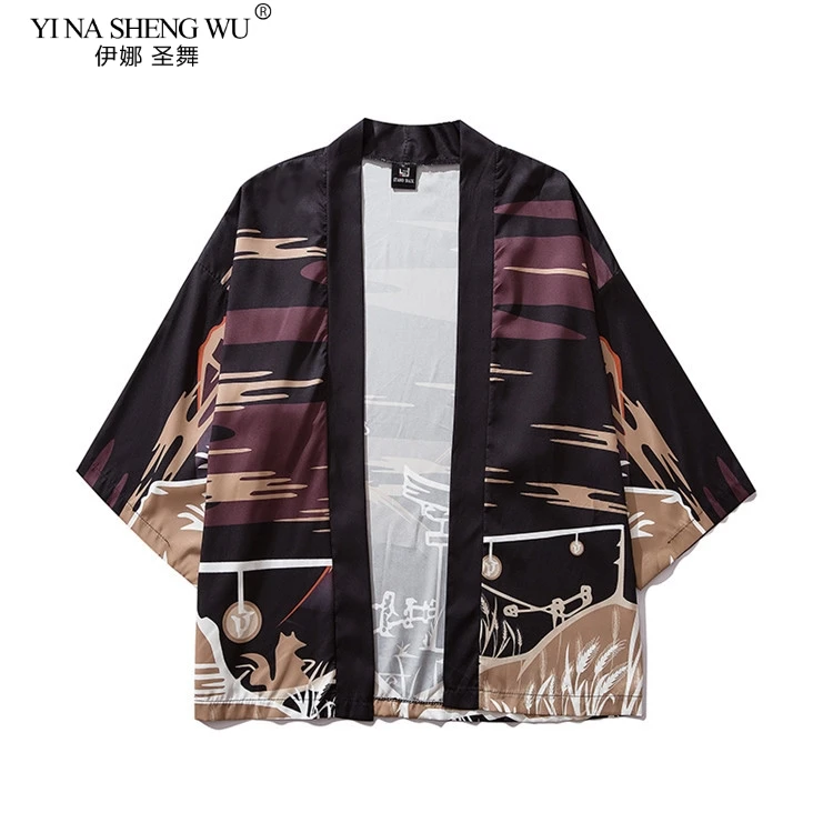 

Японский костюм-кимоно с принтом животных, пальто, футболка для мужчин и женщин, топы в стиле Харадзюку, японские хаори, кардиган, рубашка, па...