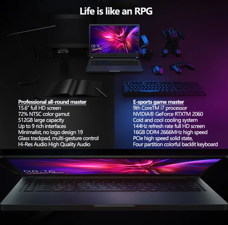 Игровой ноутбук Xiaomi 15,6 дюймов i7-9750H/i5-9300H Hexa Core 8 ГБ/16 Гб ram 512 ГБ SSD GTX 1660 Ti/RTX 2060