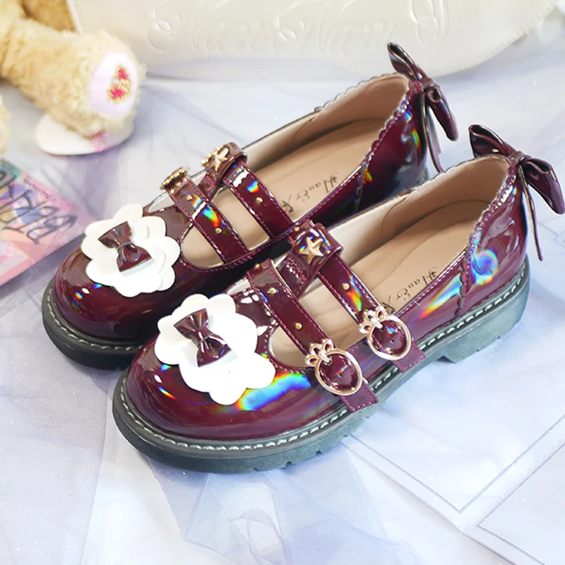 

New Lolita Shoes Cloud Design Student Bows Cute Loli Shoes Fall Women's Shoes Mid Heel Sweet Girls Anime Cosplay Jk Pu Kawaii