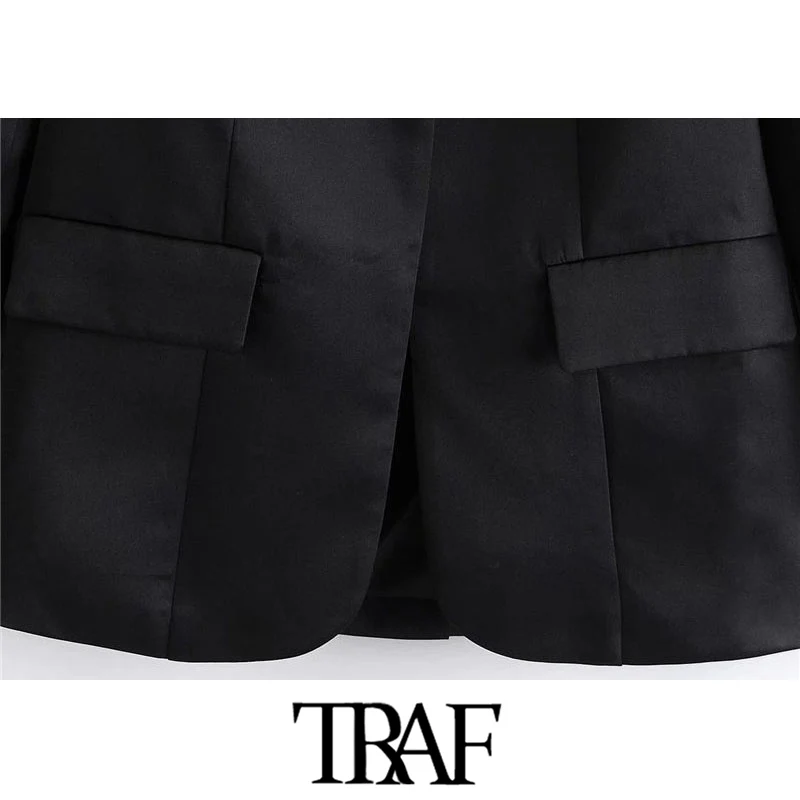 

TRAF Women Fashion Single Button Loose Fitting Blazers Coat Vintage Long Sleeve Back Vents Female Outerwear Chic Tops