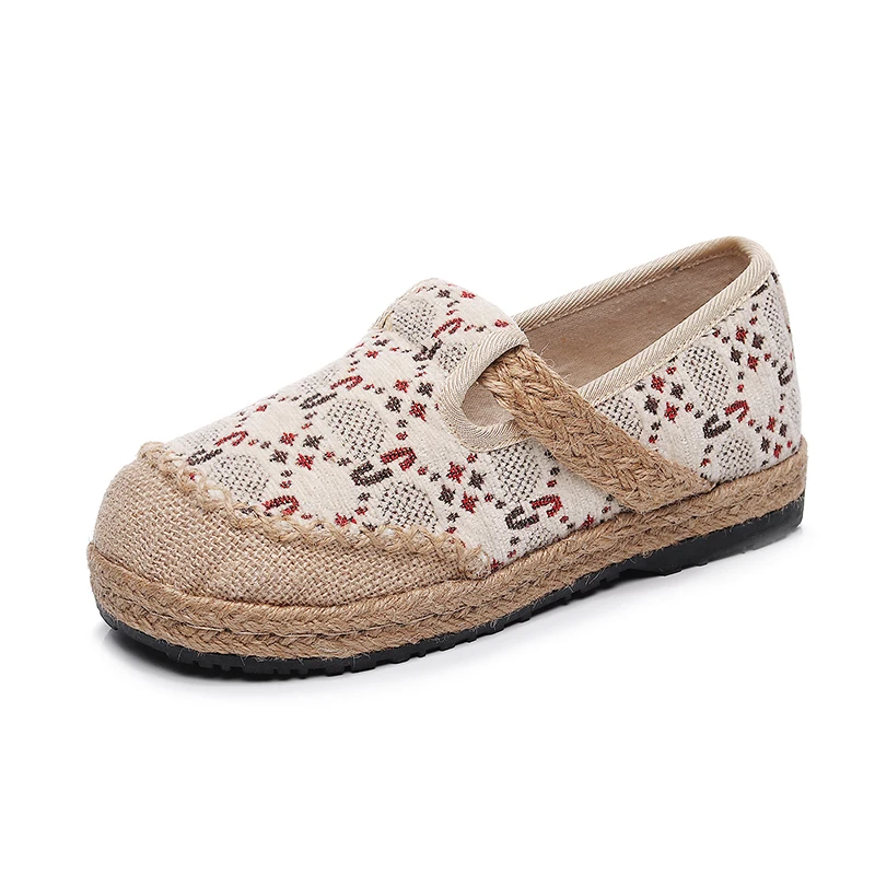 

2021 Espadrilles New Bohemian Embroidered Ladies Casual Flat Sneakers Handmade Women Fashion Linen Cotton Slip-on Loafers