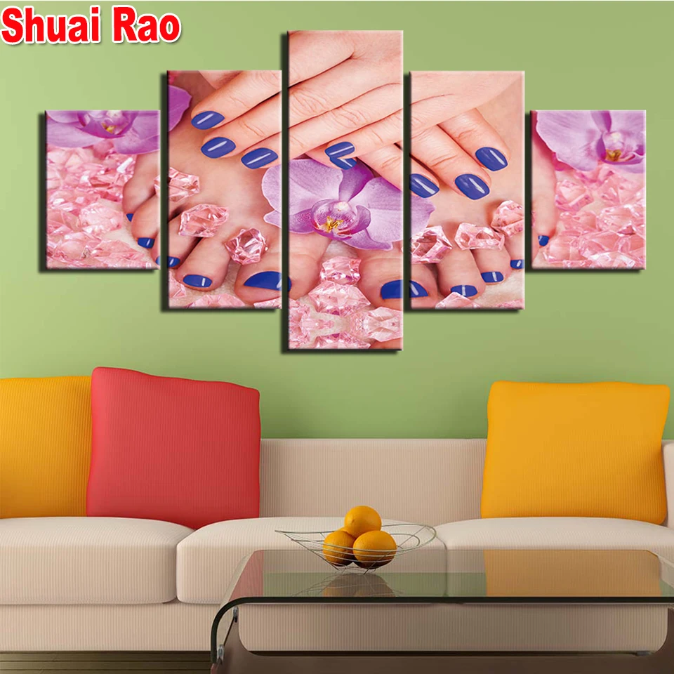 

5 Pieces Diamond painting Manicure Nail Pictures Makeup Set full square round Diamond Embroidery rhinestone painting wall art,