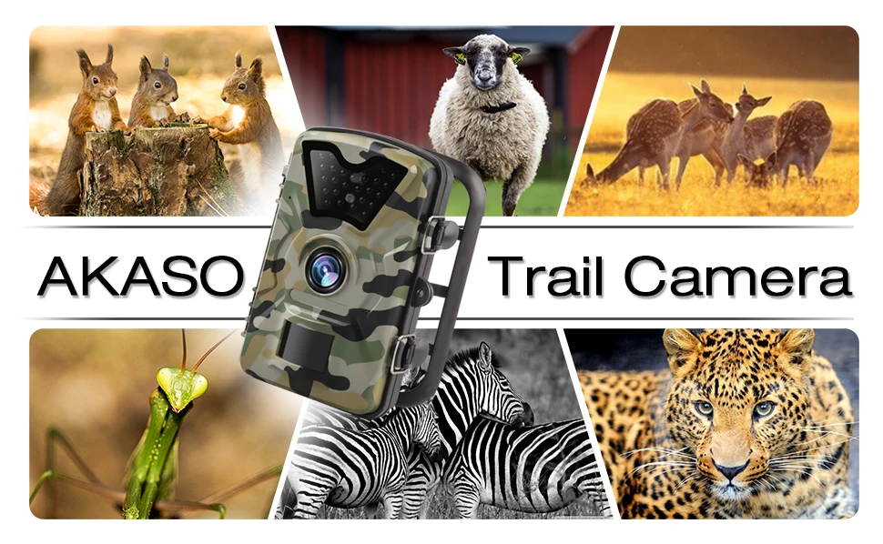 AKASO Trail игровая камера 14MP 1080P ночное видение дикая природа Охота Скаутинг Cam IP66 водонепроницаемый 120 ° угол Дикая камера Экшн-камера