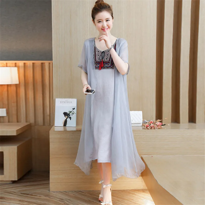 Новинка 2020 красные летние платья Повседневное платье с вышивкой ложное из двух