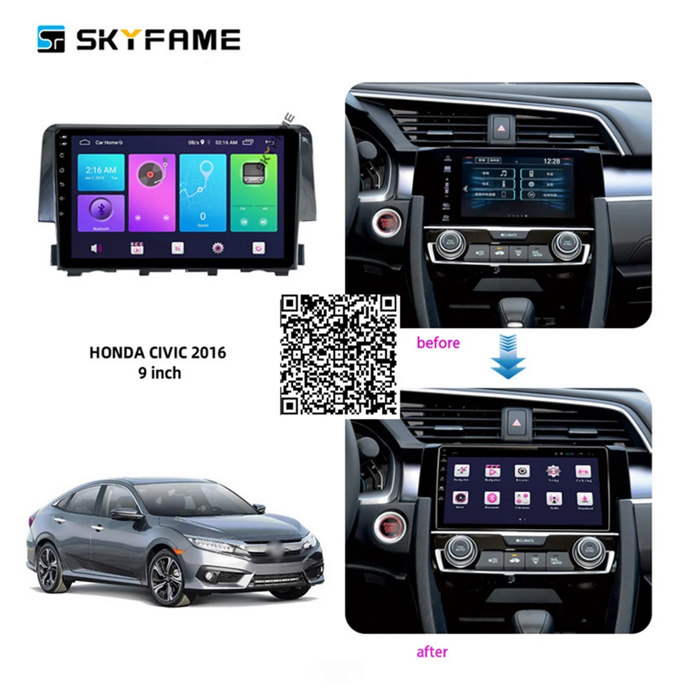 

Автомобильные аксессуары SKYFAME, радио, стерео для Honda Civic 2016, Android, мультимедийная система DSP, GPS-навигатор, плеер