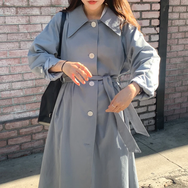 Пальто женское осенне-зимнее однобортное свободное с длинным рукавом пальто для