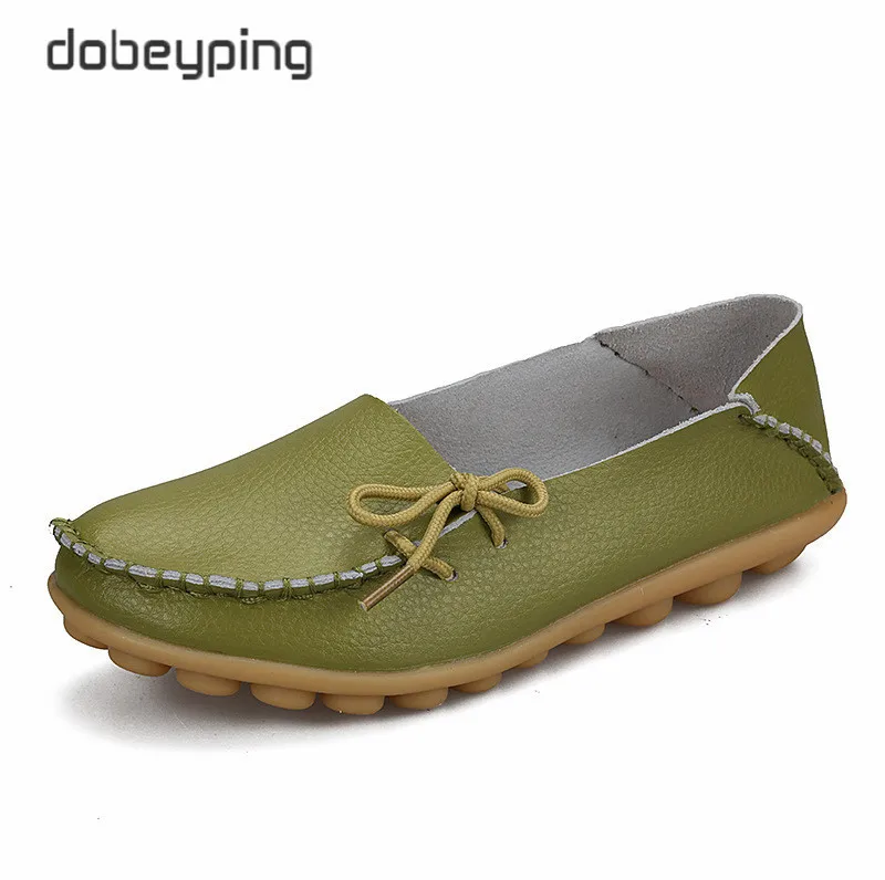 Grass Green Новые женские мокасины на плоской подошве г. Осенние женские лоферы женская обувь из натуральной кожи женские Балетки без застежки с бантом Размер 35-44 - Цвет: Grass Green