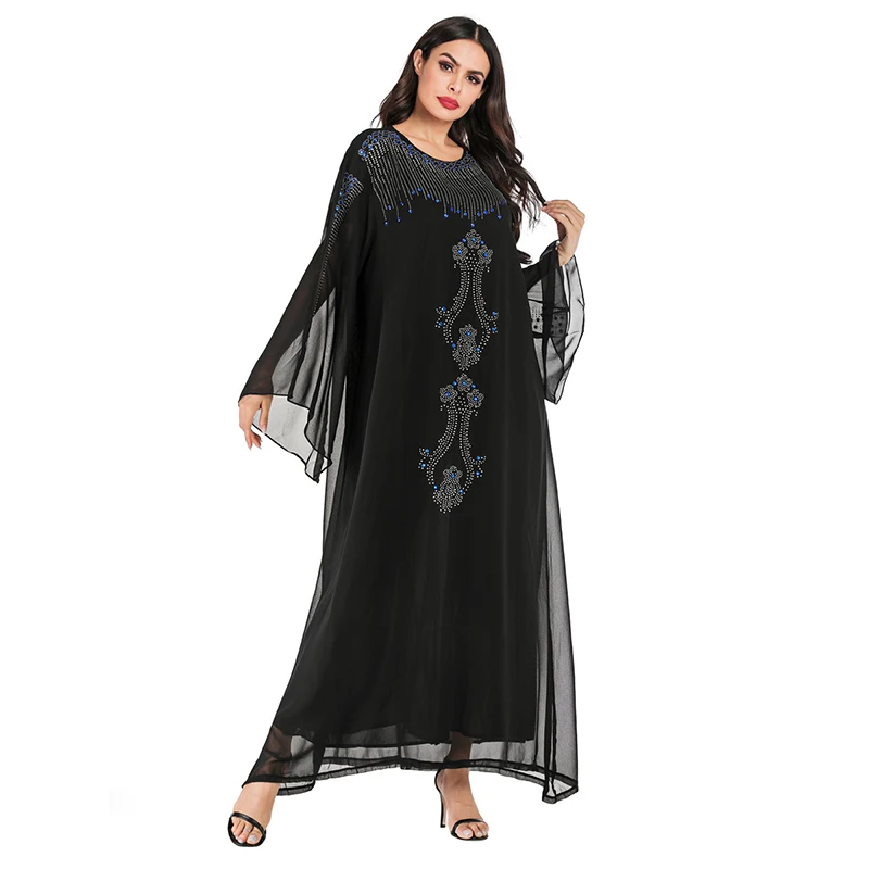Элегантное мусульманское шифоновое платье Abaya Arab Singapore с длинными рукавами