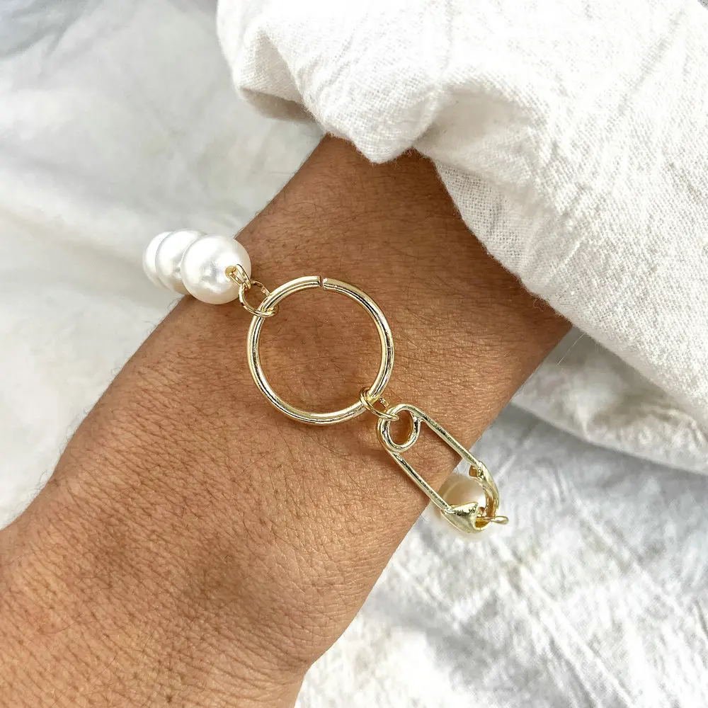 Pearl Bracelets Vintage Metal Paperclip Circle Charm Chain Gold Link Bracelet Braided 2020 Women Accesories Friendship | Украшения и