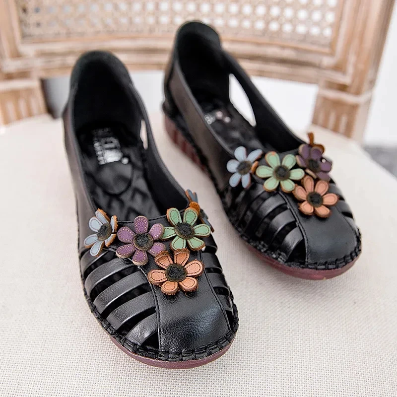 

Summer slides women flower nation hand made flats breathable moccasins oxford shoes ladies flats
