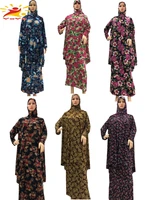 muslim 2 piece set african dress for women prayer garment ramadan long hijab and skirt flower jilbab robes islamic abaya maxi