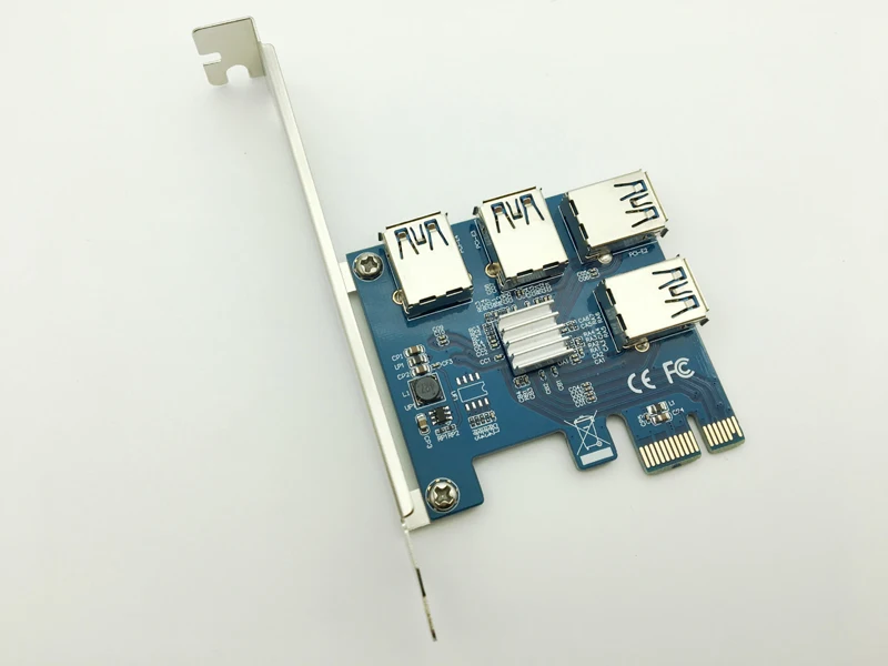 PCI-E 1X to 4 16X Slots Riser Card External Adapter 1 Port Multiplier for Bitcoin Miner Machine | Компьютеры и офис