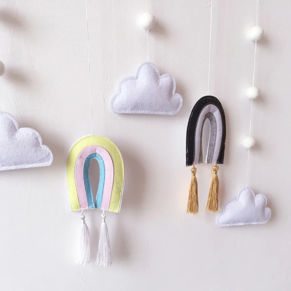 Милые фетровые облака Радуга Настенный декор для детской комнаты детская