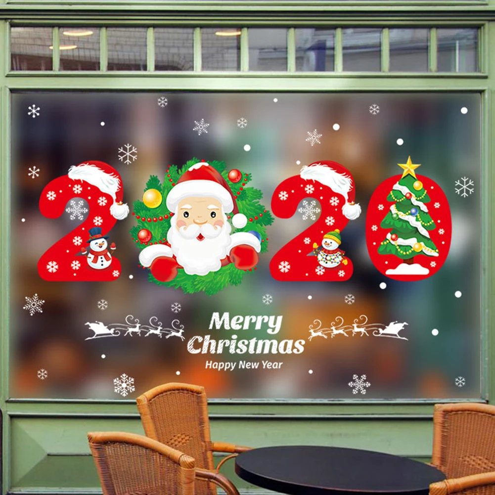 Рождество Санта новый год 2020 Наклейка на стену стеклянное окно DIY Рождественский