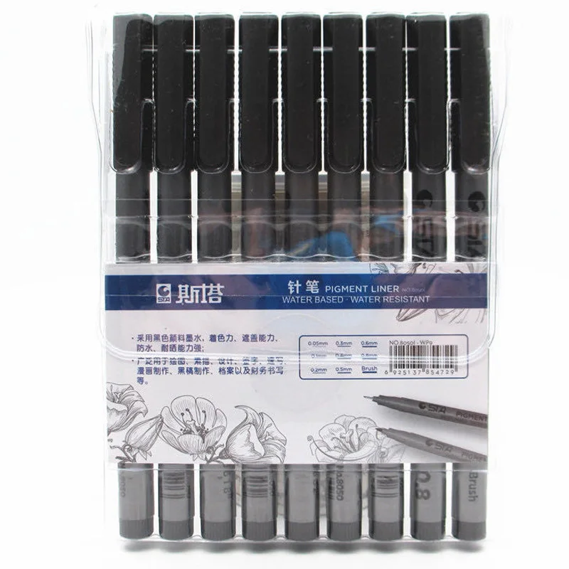 STA пигмент Fine Liner ручка 9 Цвета комплект Водонепроницаемый черный наконечник