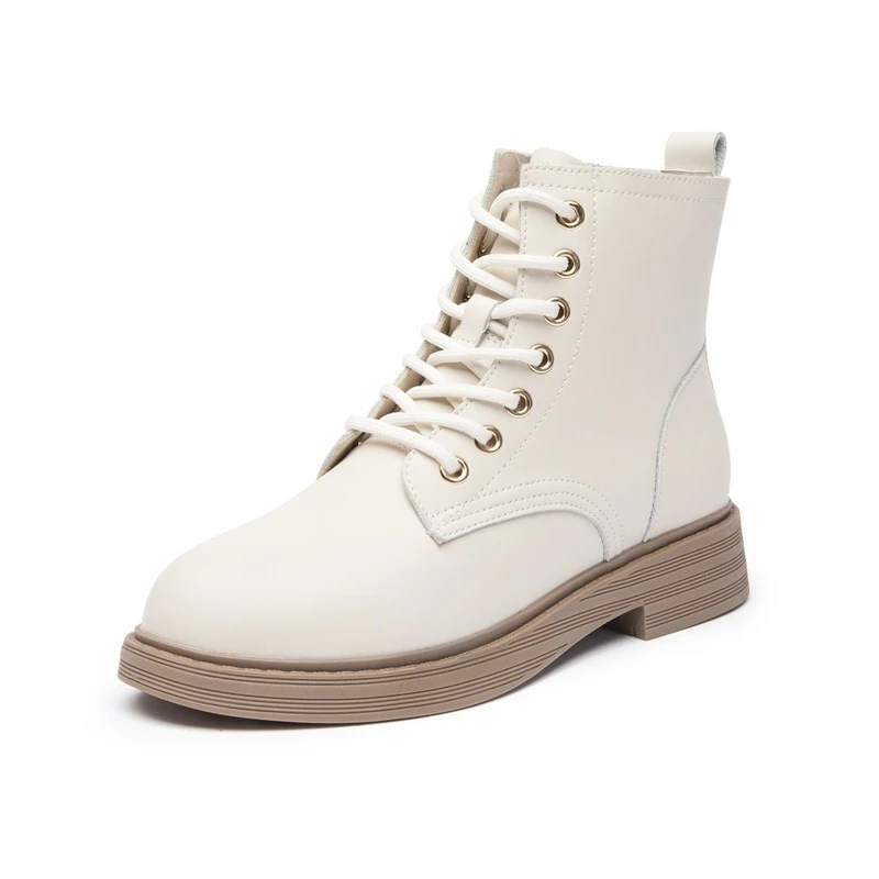 

TOACEK Women Ankle Boots Genuine Leather 2021 New Winter Fur Martin Boots Women British Style Trend Lace-up Women Short Boots