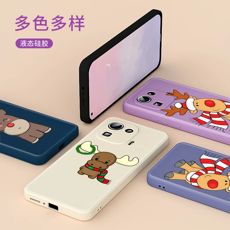 

Cartoon Cute Christmas Deer For Xiaomi Mi Mix 4 3 11 10 9 5G Ultra Pro Lite Youth X S Liquid Silicone Soft Cover Phone Case