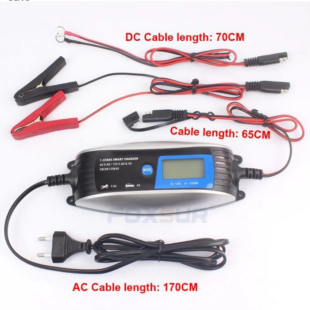 

FOXSUR 6 в 12 В свинцово-Кислотное зарядное устройство, 7-ступенчатое умное автомобильное зарядное устройство с разъемом SAE, водонепроницаемое в...