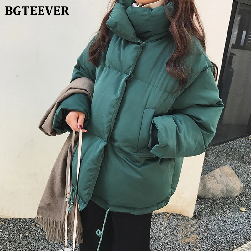 Винтажная зеленая Женская парка BGTEEVER с воротником стойкой 2019 однобортная