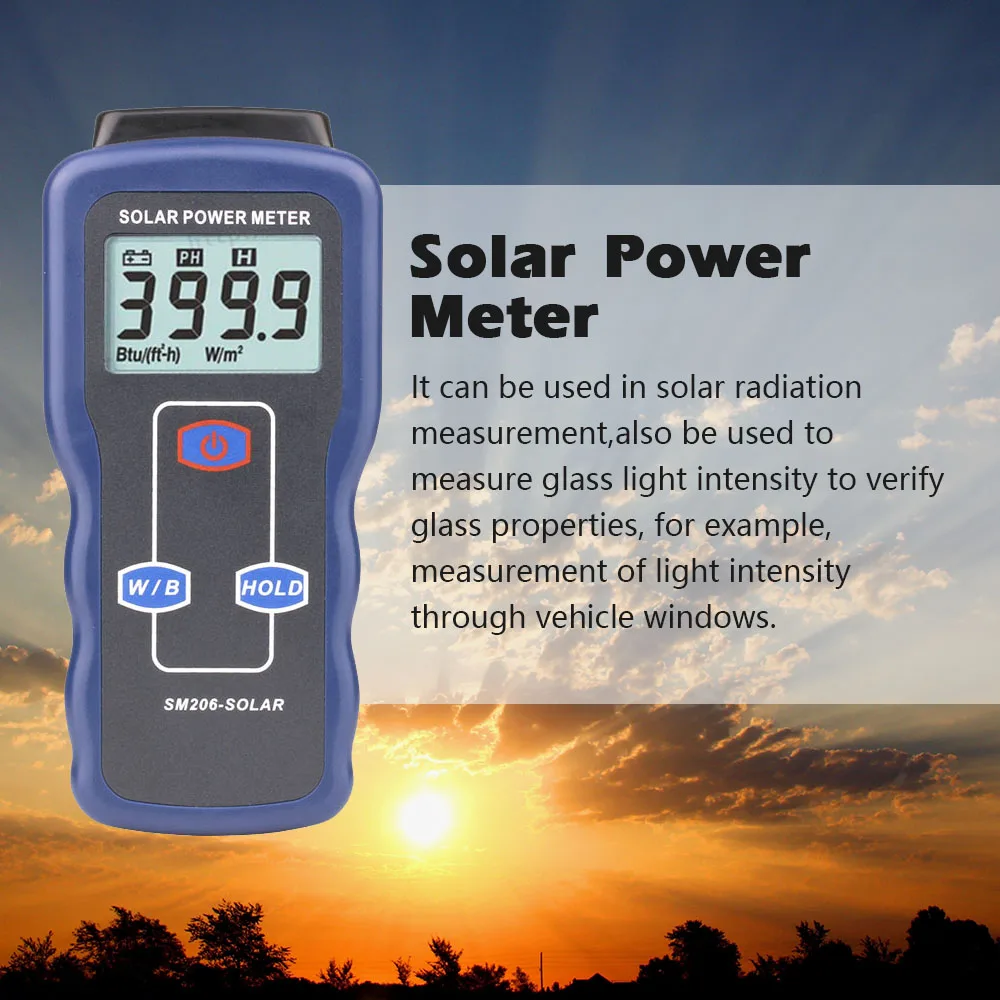 

SM206 4 1/2 Solar Power Meter Solar Light Power Meter LCD Display Two Unit Optional Suitable For Solar Radiation Measurement