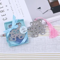 50pcs cute bear design wedding bookmark favors with tassel and gift box baby shower souvenirs student creative bear bookmark