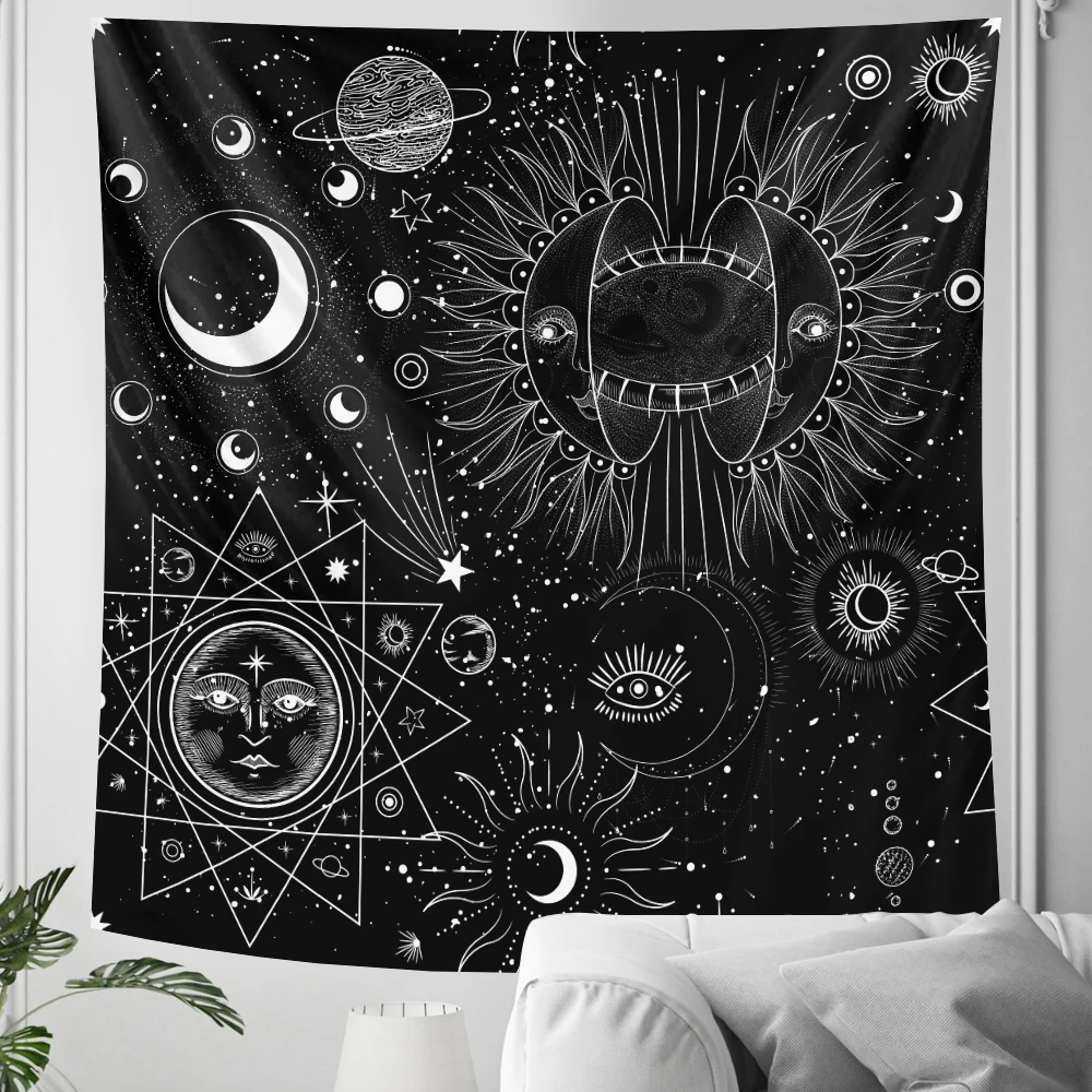 

Sun Moon home art decorative tapestry psychedelic scene Hippie Bohemian decorative witchcraft Mandala sheet sofa blanket