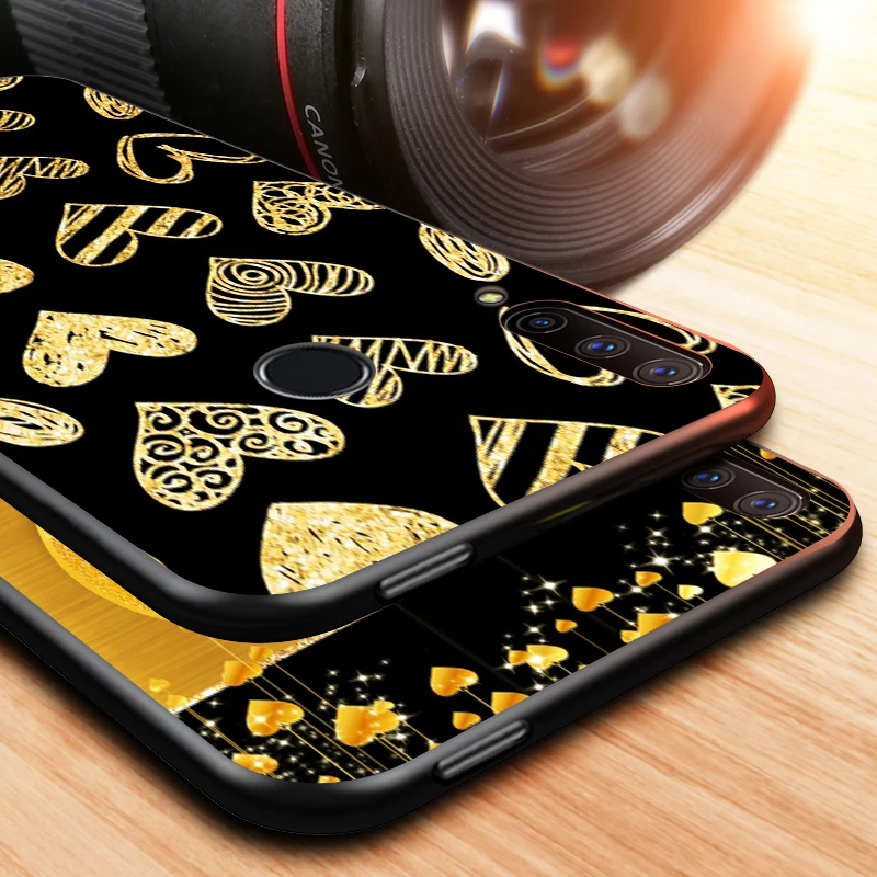 

Golden Love Flower for Huawei Honor 30 20S 20 10i 9S 9A 9C 9X 8X 10 9 Lite 8A 7C 7A Pro Phone Case Black Cover