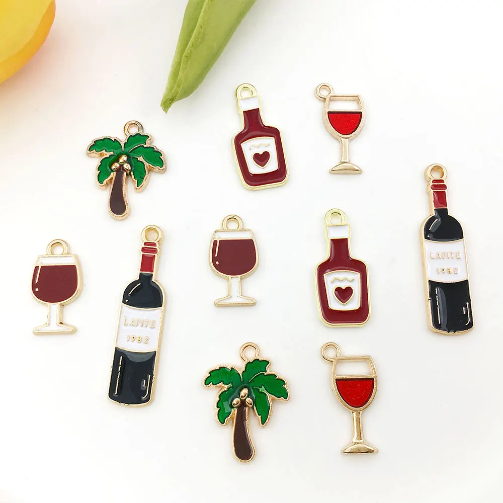 

10pcs/lot Enamel Gold Plated Charms Zinc Alloy Wine Collection 5 Styles Wine Cup Tree Pendant for DIY Necklace Bracelet Making
