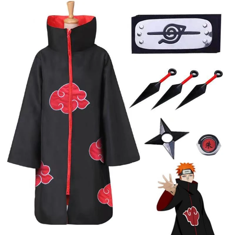 Аниме Uchiha ниндзя красное облако плащ повязка на голову кольцо Хэллоуин Косплей