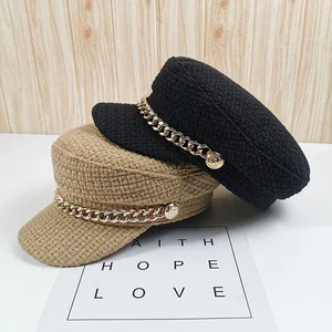 Осенне-зимняя восьмиугольная шапка 01911-shi с металлической цепочкой для мужчин и женщин кепка бейсболка для досуга