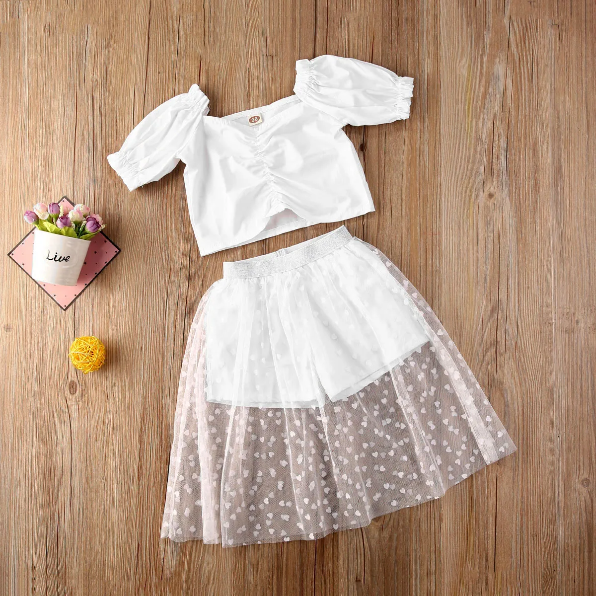 AA Kids Girls Clothes Sets White Off Shoulder T Shirts Tops+Lace Skirts Summer Polka Dot Outfits | Детская одежда и обувь