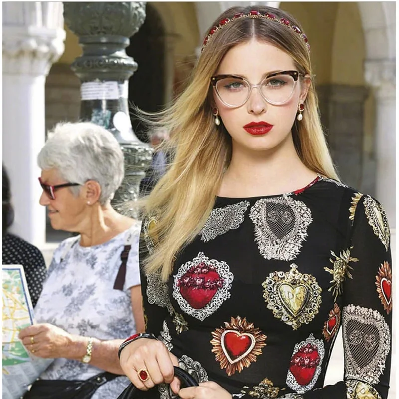 

IVSTA Cat Eye Glasses Women Anti Blue Light Rays Computer Prescription Optical Frame Lady Fashion Spectacle Myopia Flower Retro