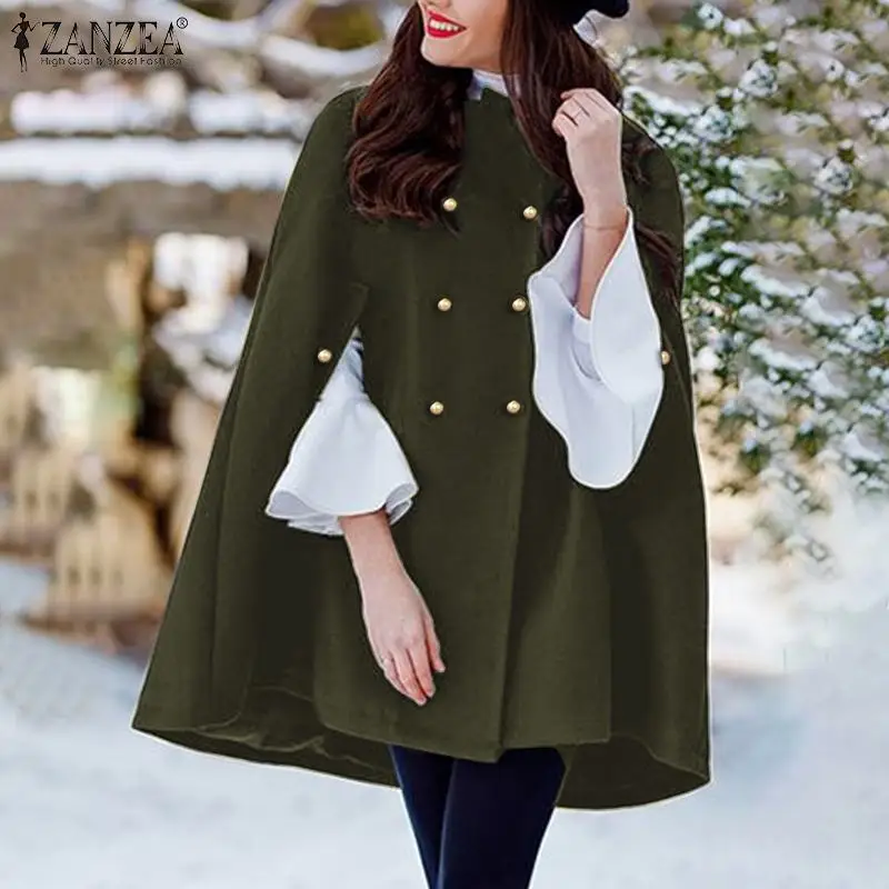 Женское однотонное пончо ZANZEA стильная повседневная накидка без рукавов
