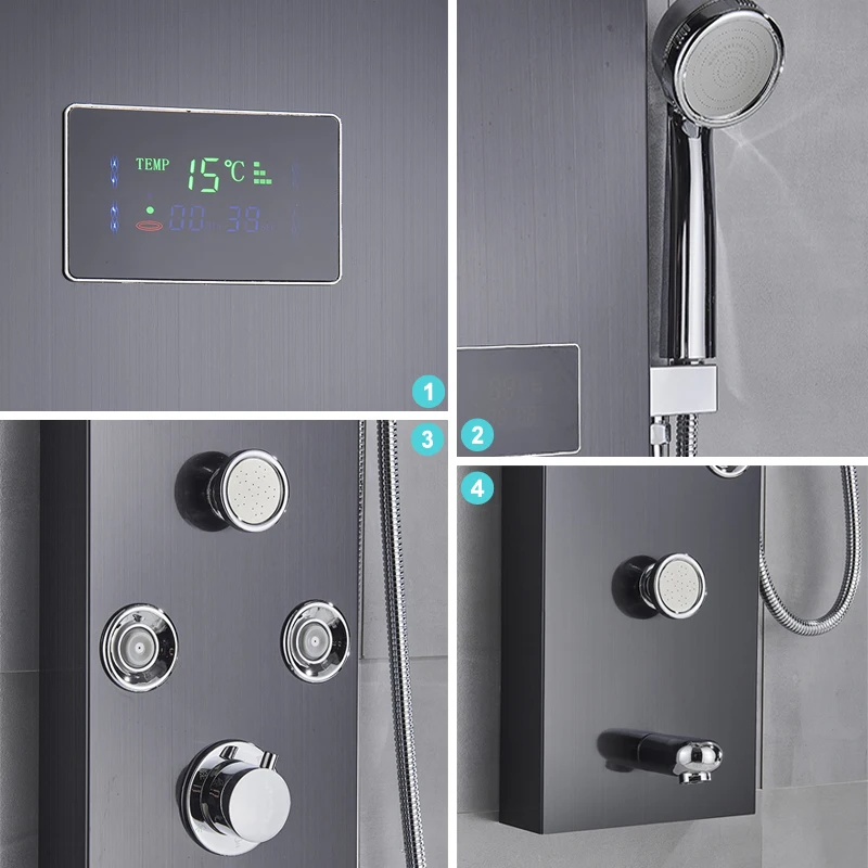 Светодиодный черная душевая панель для ванной комнаты цифровой экран и