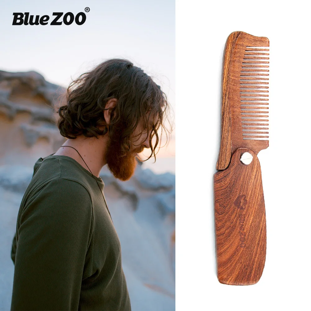 Складная расческа из сандалового дерева Bluezoo черного и золотого цвета + сумка