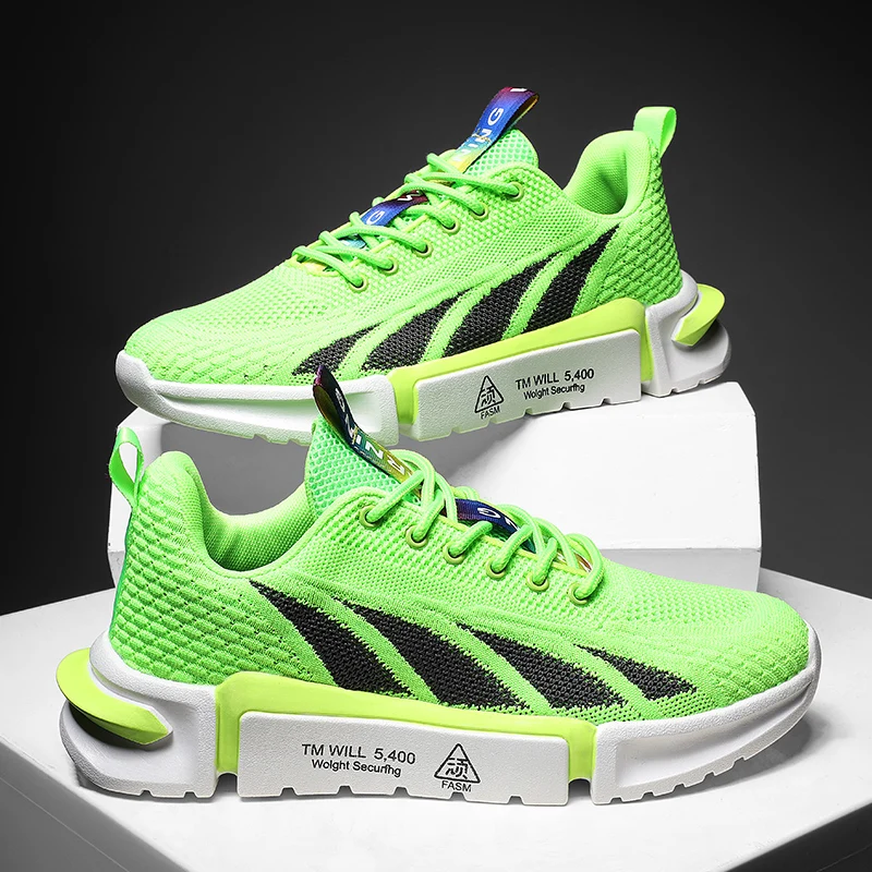 Spring New Orange Men's Running Sneakers Low-cut Knitted Sports Shoes for Women Lightweight Breathable Gym Shoes Men Trainers