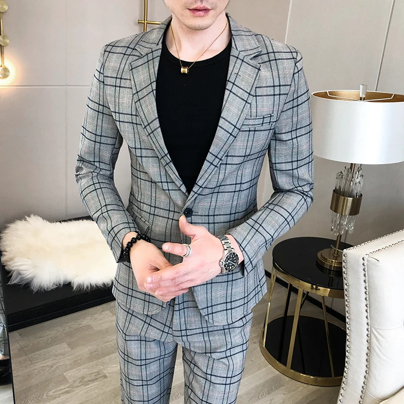 Весна 2020 Свадебный костюм мужские повседневные приталенные костюмы с брюками