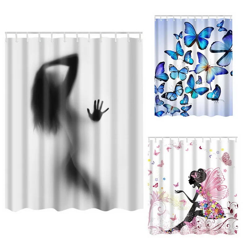 

Bathroom Curtain Personality Hooks Portrait Solid Decor Shower Curtains Woman Shadow Shower Curtain Waterproof New Home Decor