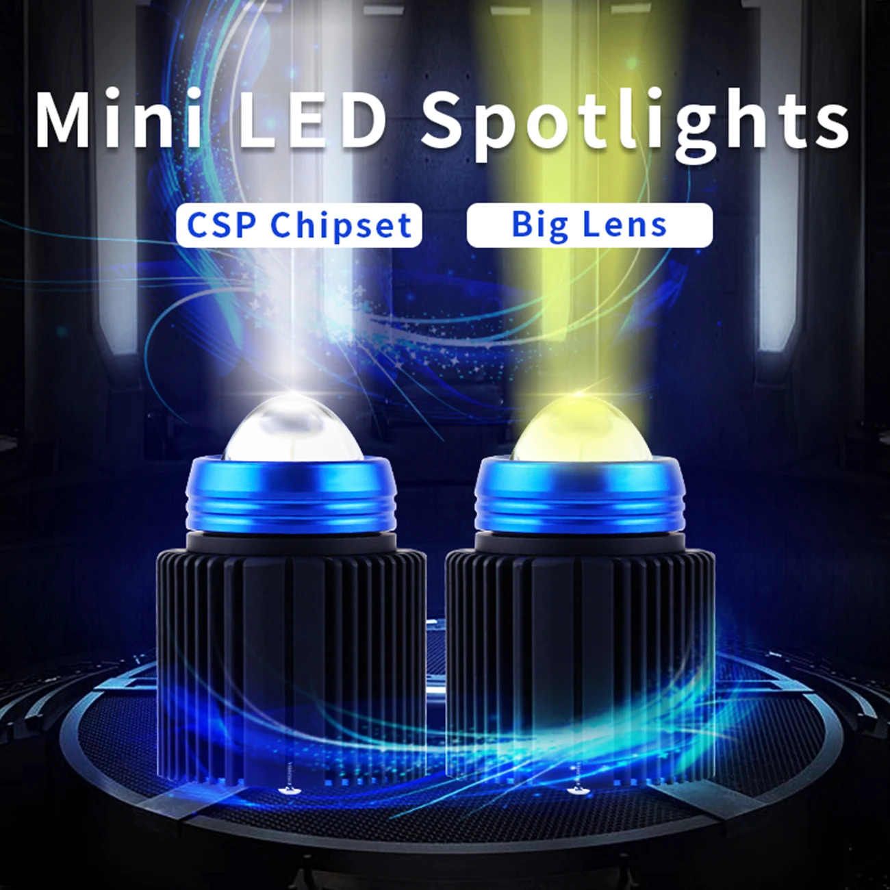 

Universal Car Motorcycle LED Projector Lens Work Spotlights White Yellow Dual Colors High Low Beam High Power Mini Size External