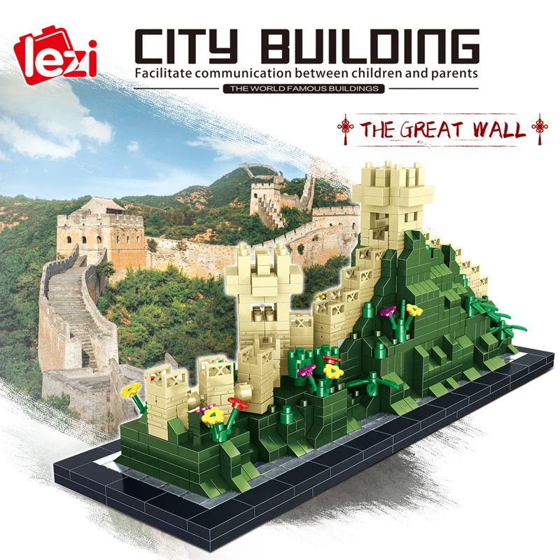 

Lezi 8013 Китай блоки Великая стена мировая архитектура модель 1202 шт. DIY Мини Алмазные блоки кирпичи строительные игрушки для детей