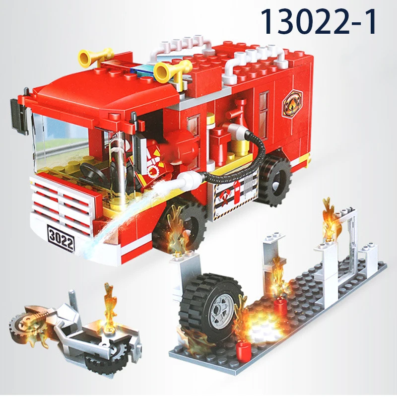 Город пожарная станция строительный блок автомобиль DIY транспортного средства