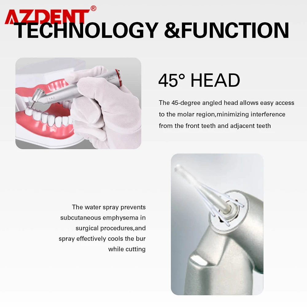 

Dental 1:4.2 Increasing 45 LED Fiber Optic Contra Angle Head Electric Low Speed Handpiece Push Button 4 Way Spray Inner Channel