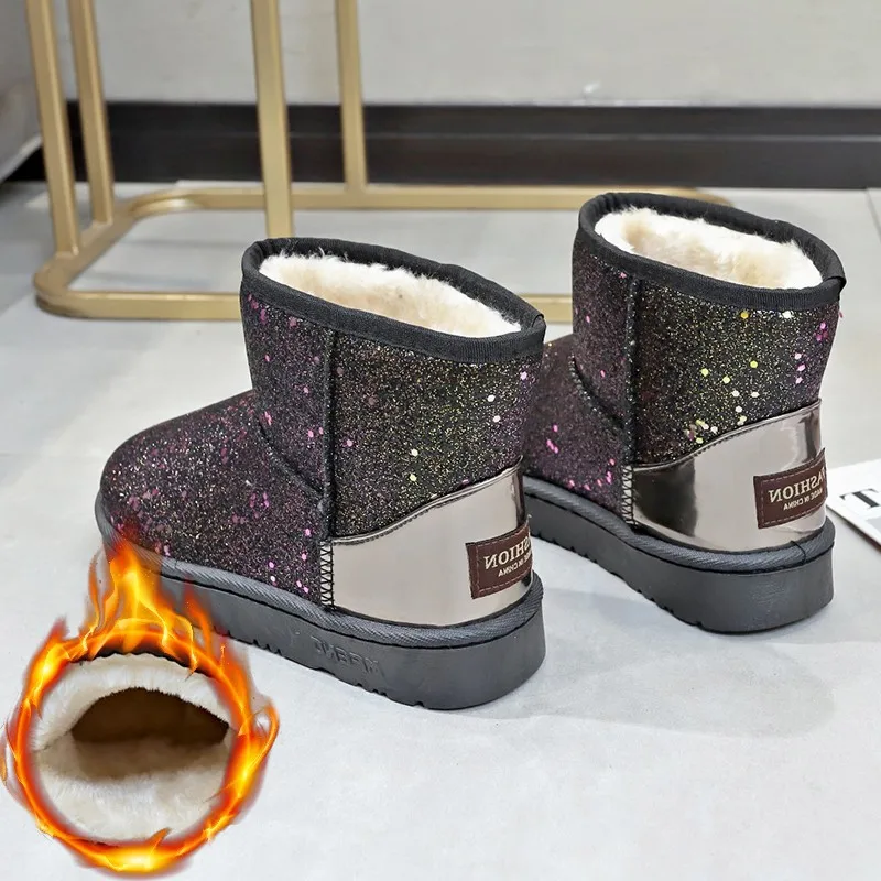 Модные ботиночки на плоской подошве с блестками Женская хлопковая обувь Зимние