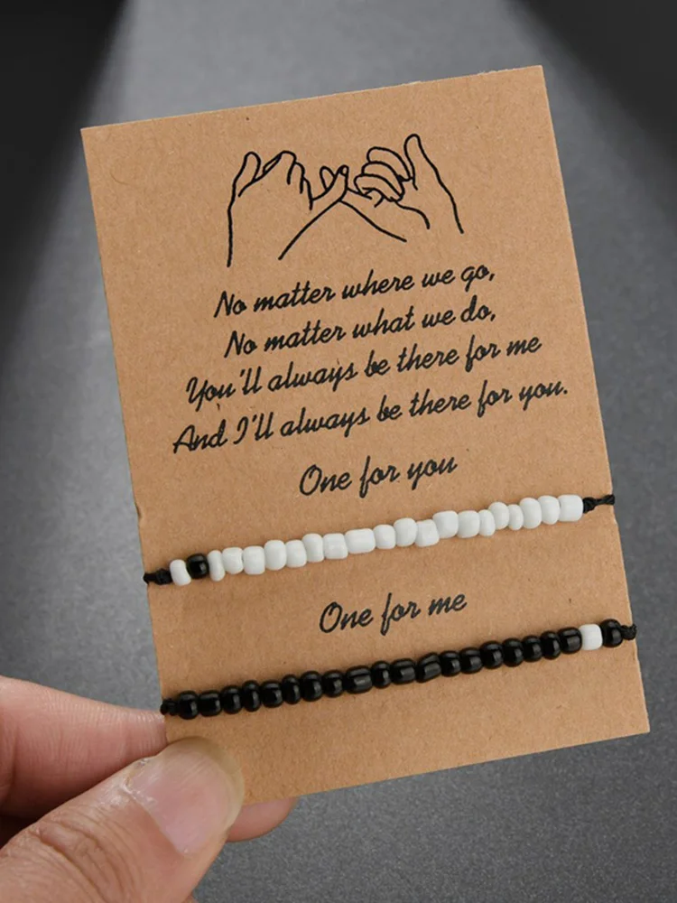 

European And American Creative Black And White Rice Beads hand-woven Pull Bracelet