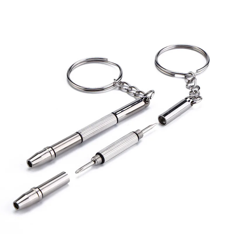 

4 in1 Eyeglasses Screwdriver Hand Tools Spectacle Glass Screw Driver Cellphone Watch Computer Repair Kit with Keychain