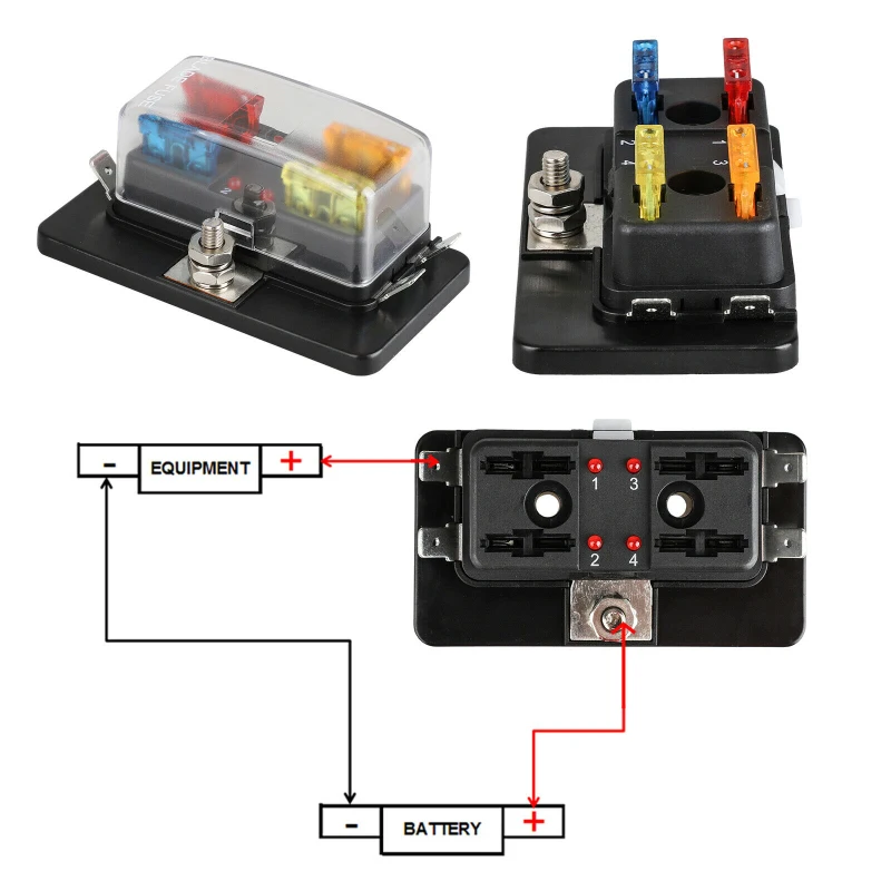 DC32V 4-Way Car Marine Waterproof Fuse Box Block Holder With LED Indicator For 12V/24V Failure Light Auto Accessories | Автомобили и