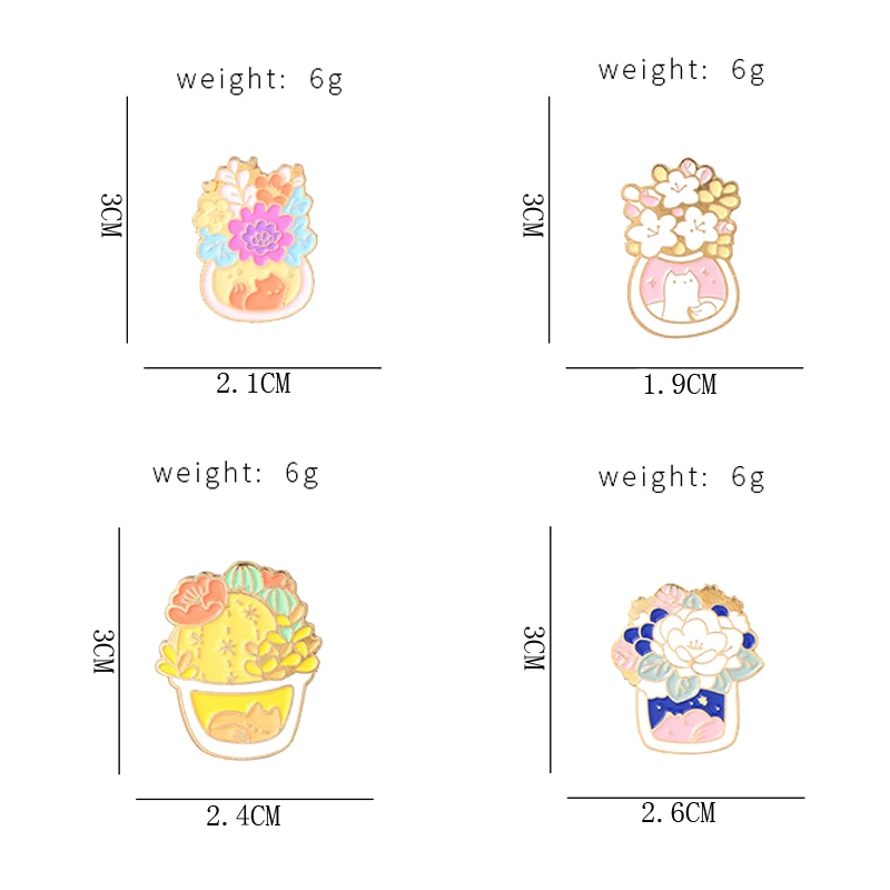 Эмалированные заколки с милыми растениями в горшке и из мультфильма розовые